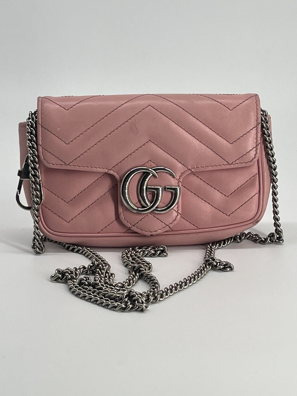 Gucci Calfskin Matelase Mini Pink GG Marmont Shoulder Bag — view 1