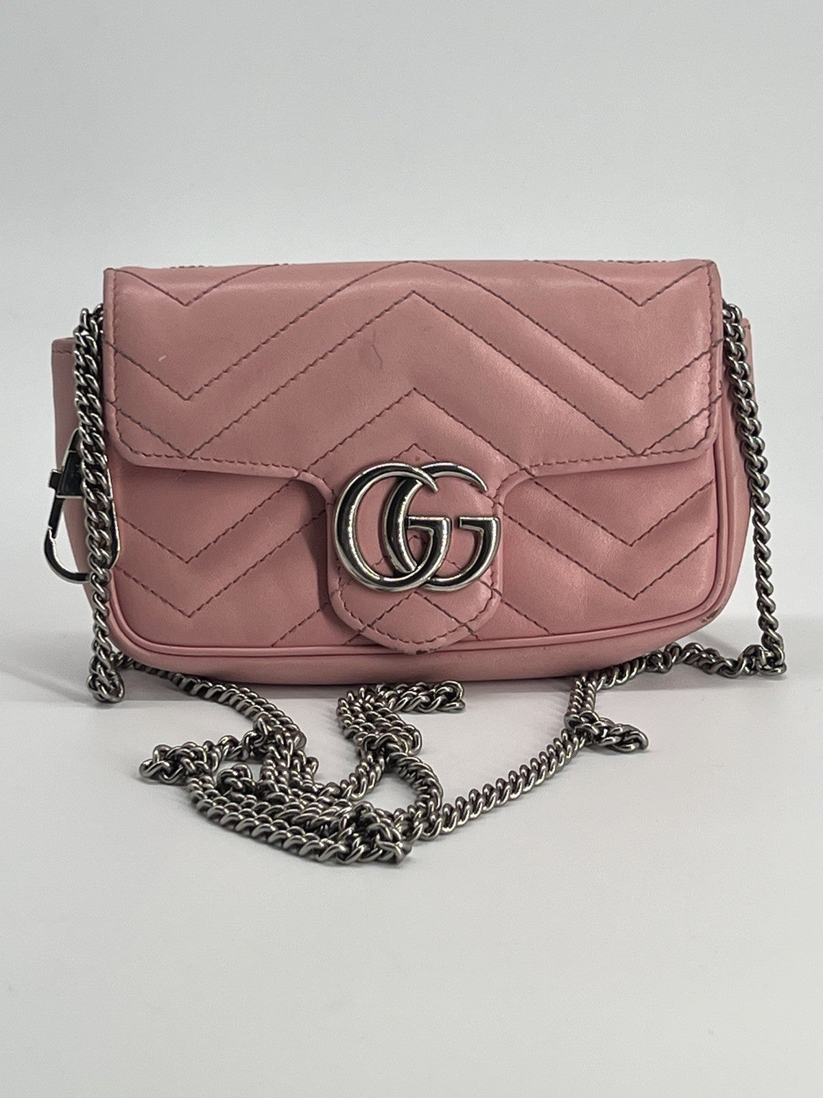 Gucci Calfskin Matelase Mini Pink GG Marmont Shoulder Bag — view 1