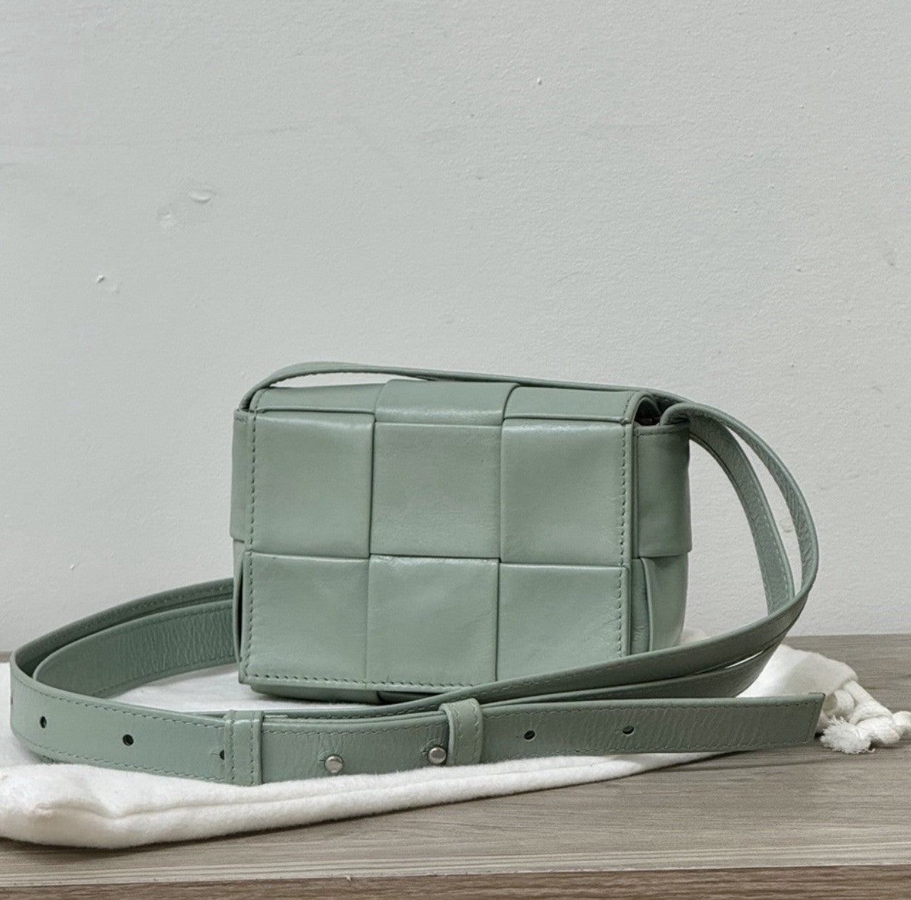 Bottega Veneta Grinkled Lambskin Intrecciato Extra Mini Cassette Crossbody Bag — view 2