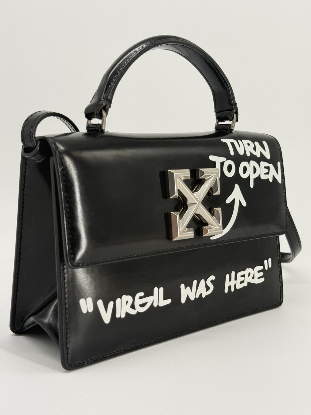 Off White  Jitney  1.4 “Virgil Was Here “ Printed Leather Shoulder Bag — view 4