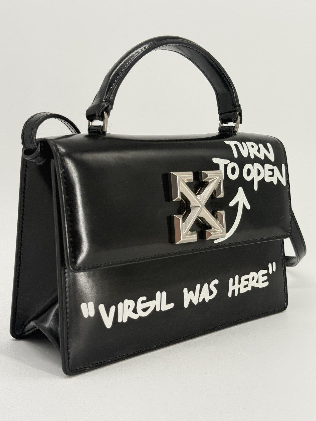 Off White  Jitney  1.4 “Virgil Was Here “ Printed Leather Shoulder Bag — view 4