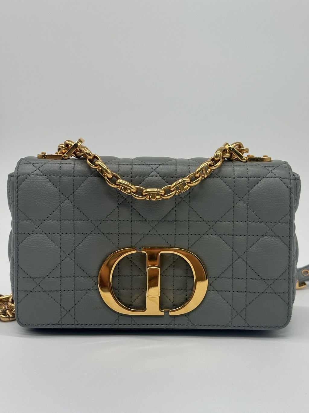 Dior Small Caro Bag Stone Gray Cannage Calfskin Leather Shoulder Bag — view 2
