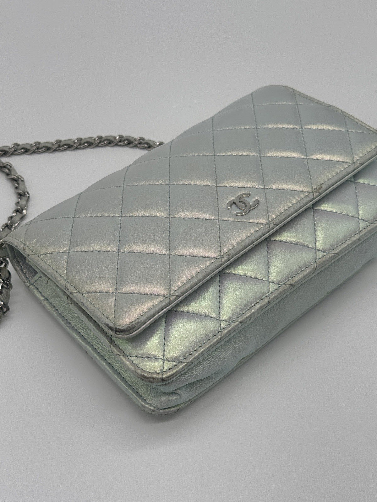 Chanel Wallet On Chain Metallic Lambskin Leather Crossbody Bag — view 5