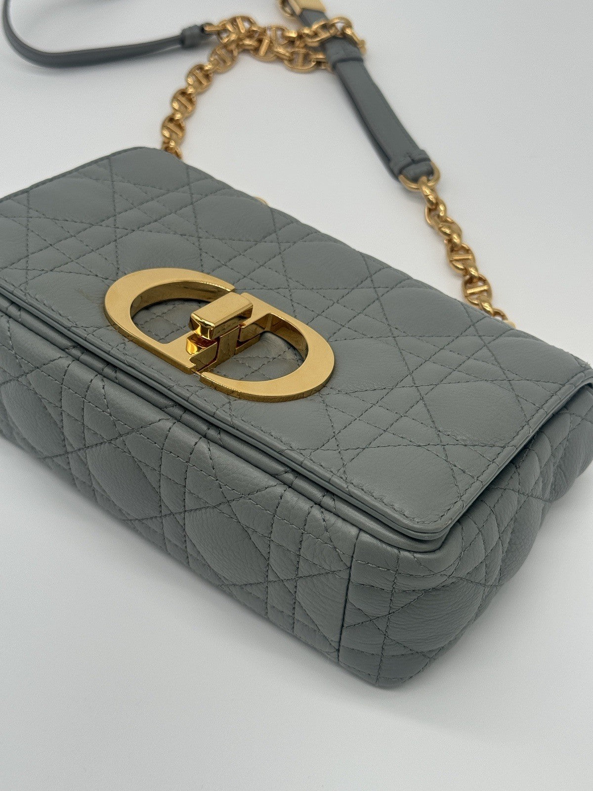 Dior Small Caro Bag Stone Gray Cannage Calfskin Leather Shoulder Bag — view 7