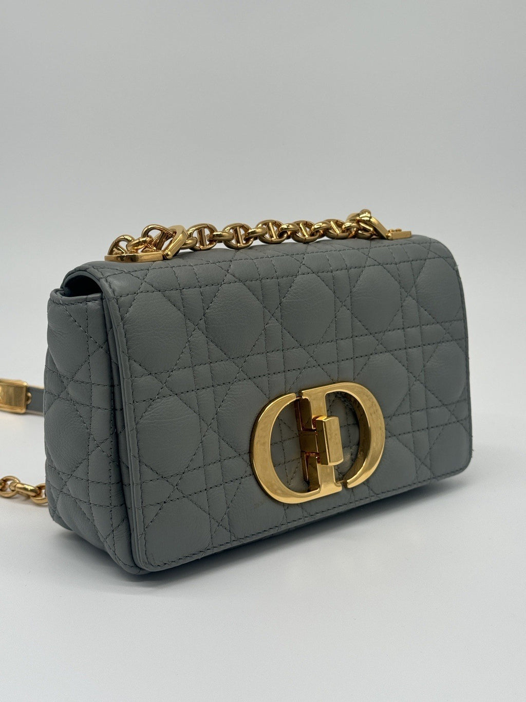 Dior Small Caro Bag Stone Gray Cannage Calfskin Leather Shoulder Bag — view 3