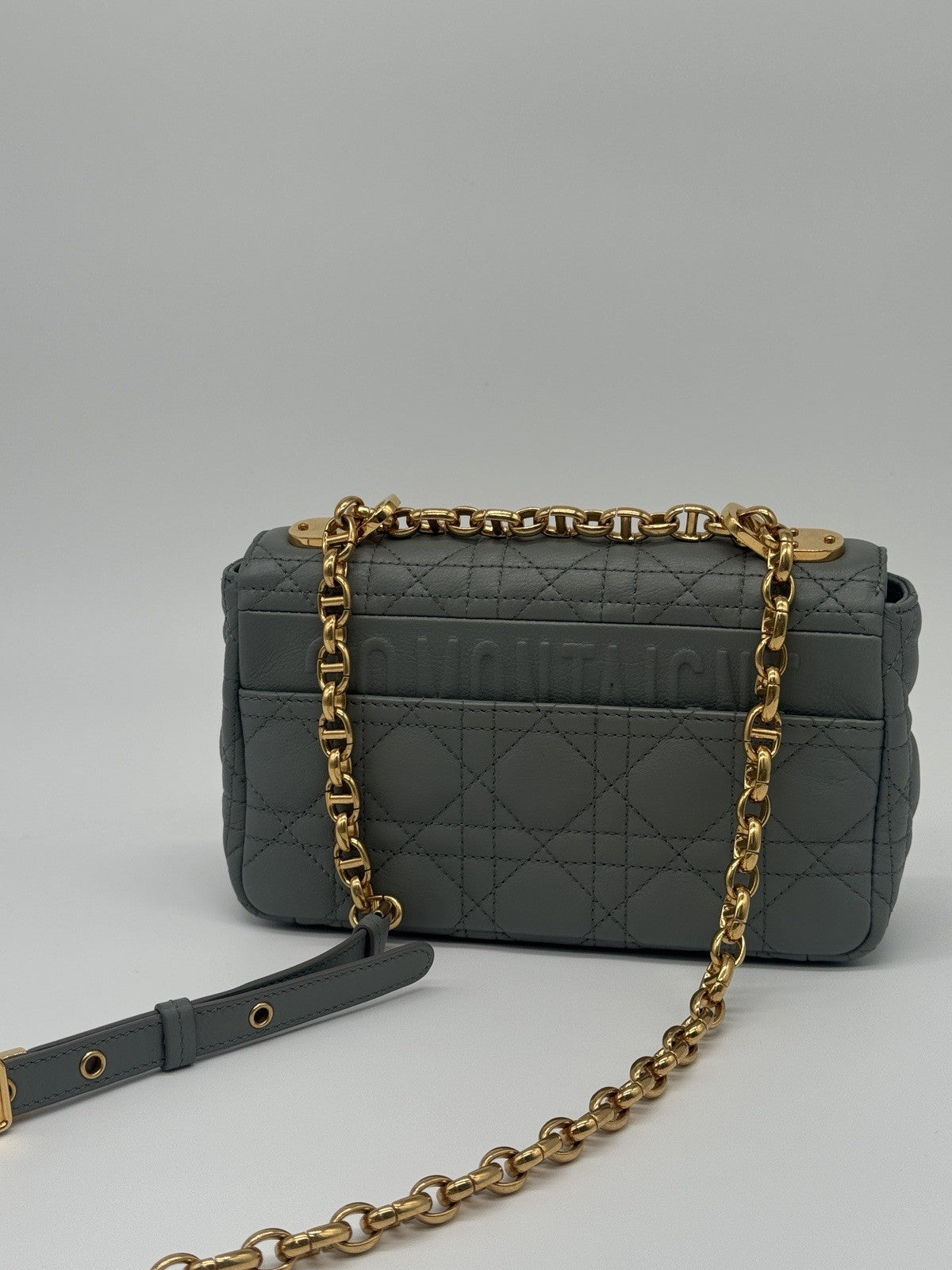 Dior Small Caro Bag Stone Gray Cannage Calfskin Leather Shoulder Bag — view 4