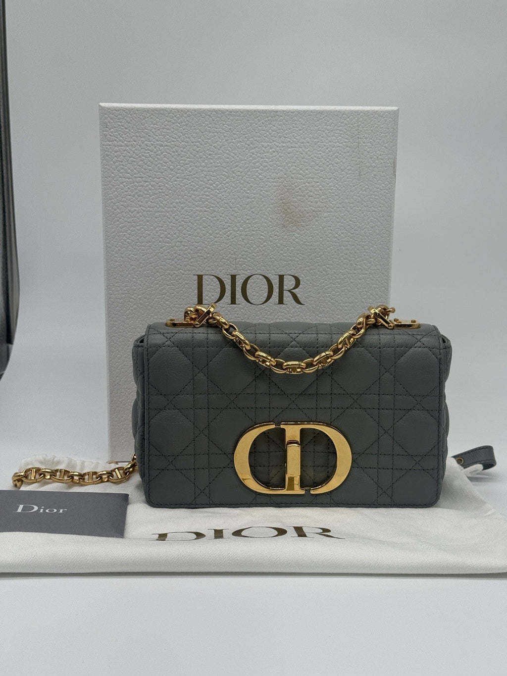 Dior Small Caro Bag Stone Gray Cannage Calfskin Leather Shoulder Bag — view 1