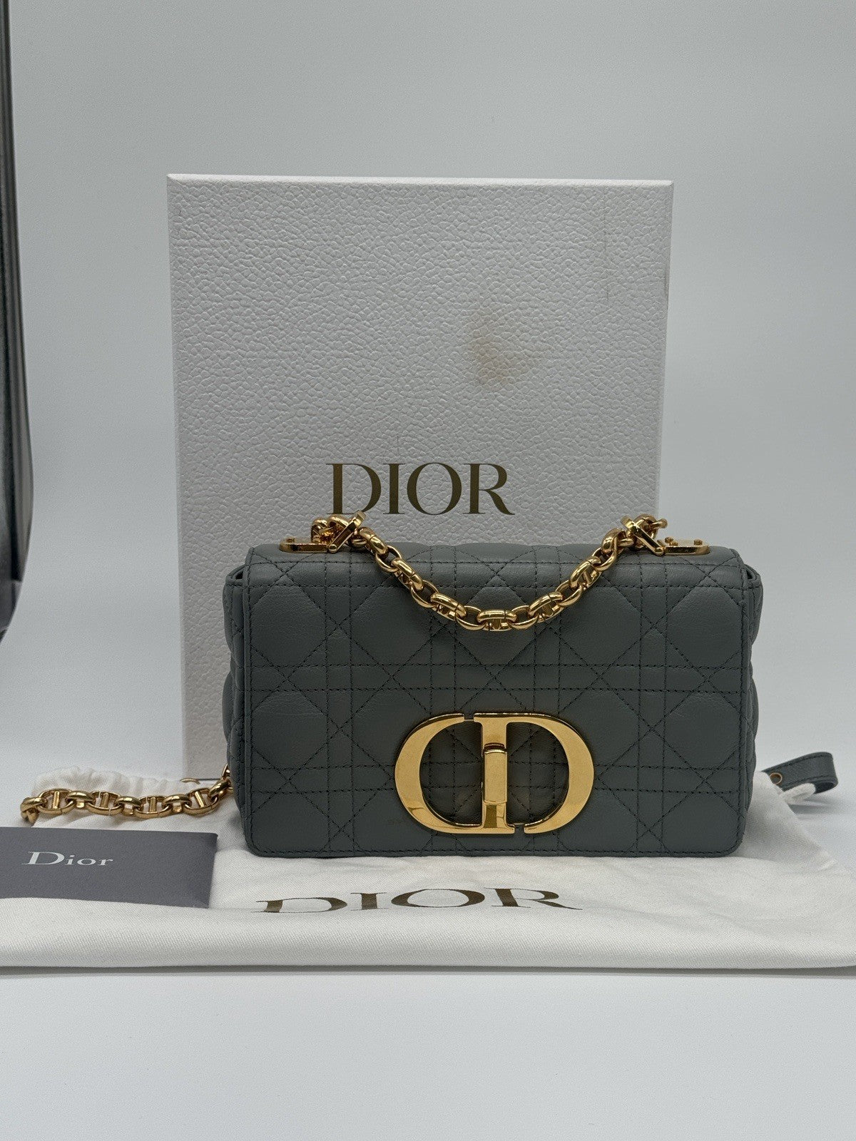 Dior Small Caro Bag Stone Gray Cannage Calfskin Leather Shoulder Bag — view 1