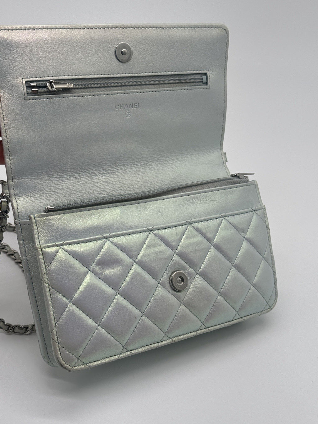 Chanel Wallet On Chain Metallic Lambskin Leather Crossbody Bag — view 7