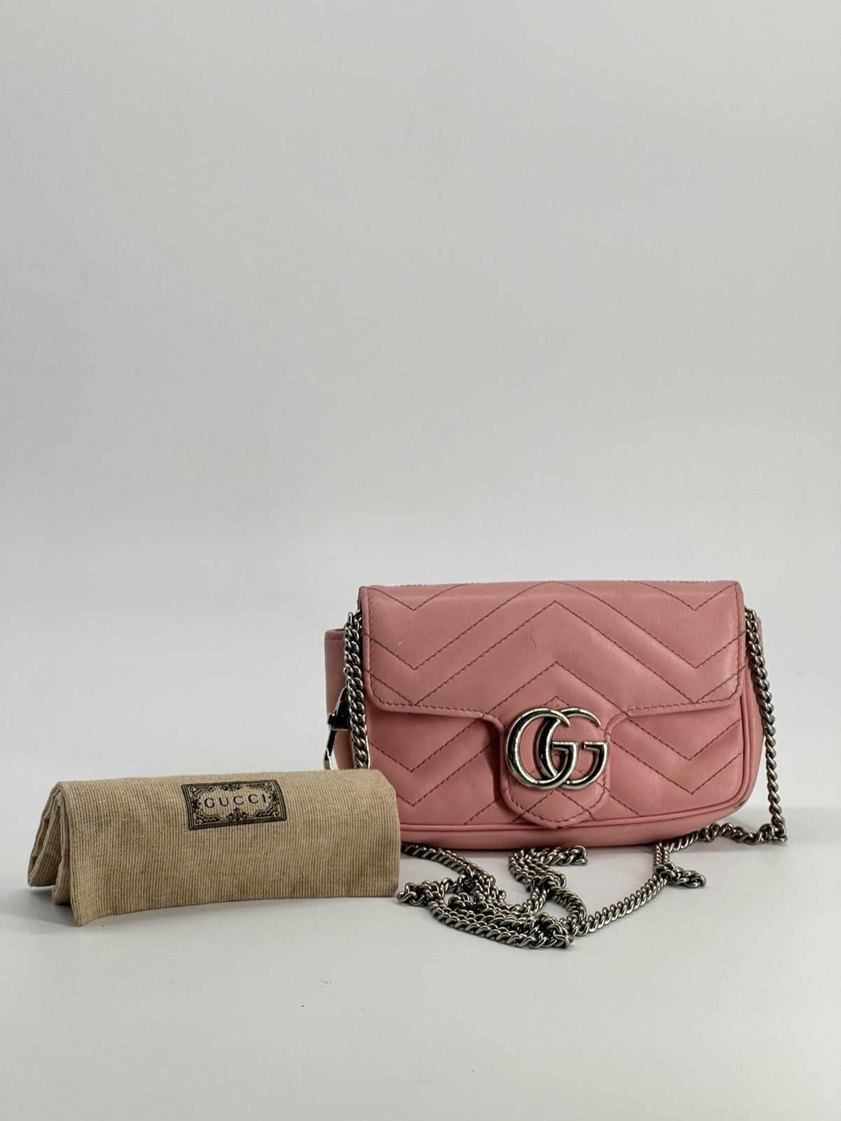 Gucci Calfskin Matelase Mini Pink GG Marmont Shoulder Bag — view 2
