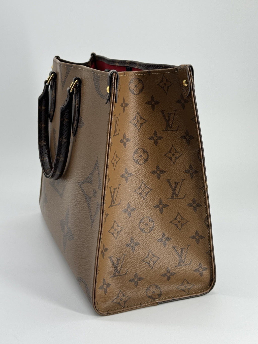 Louis Vuitton On The Go Tote MM Brown Monogram Reverse Leather Shoulder Bag — view 7