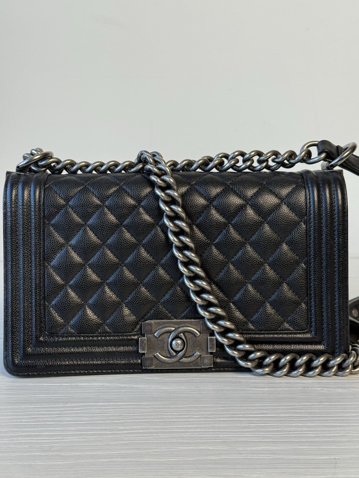 Chanel Caviar Medium Boy Flap Shoulder Bag Black — view 1
