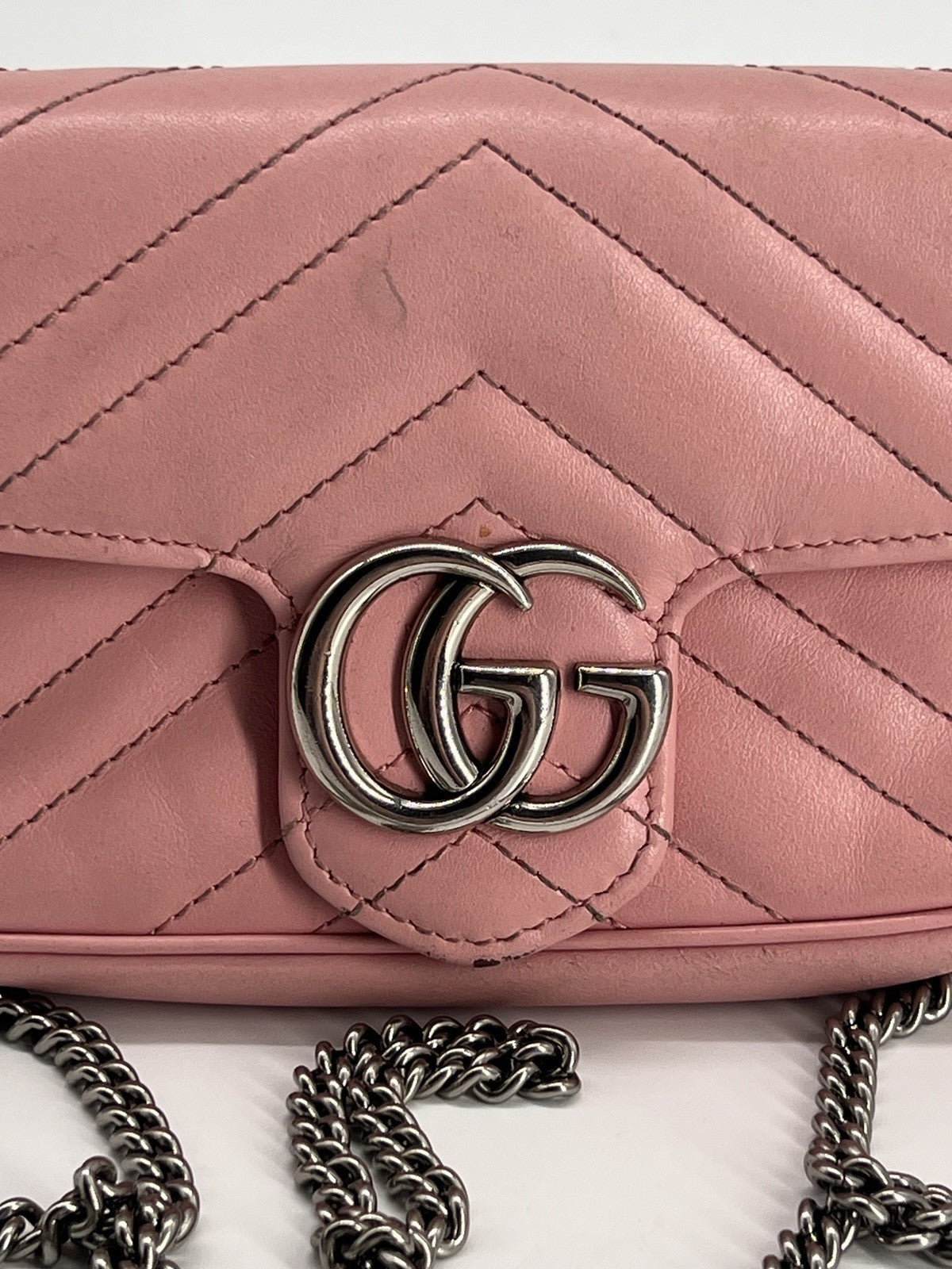 Gucci Calfskin Matelase Mini Pink GG Marmont Shoulder Bag — view 3