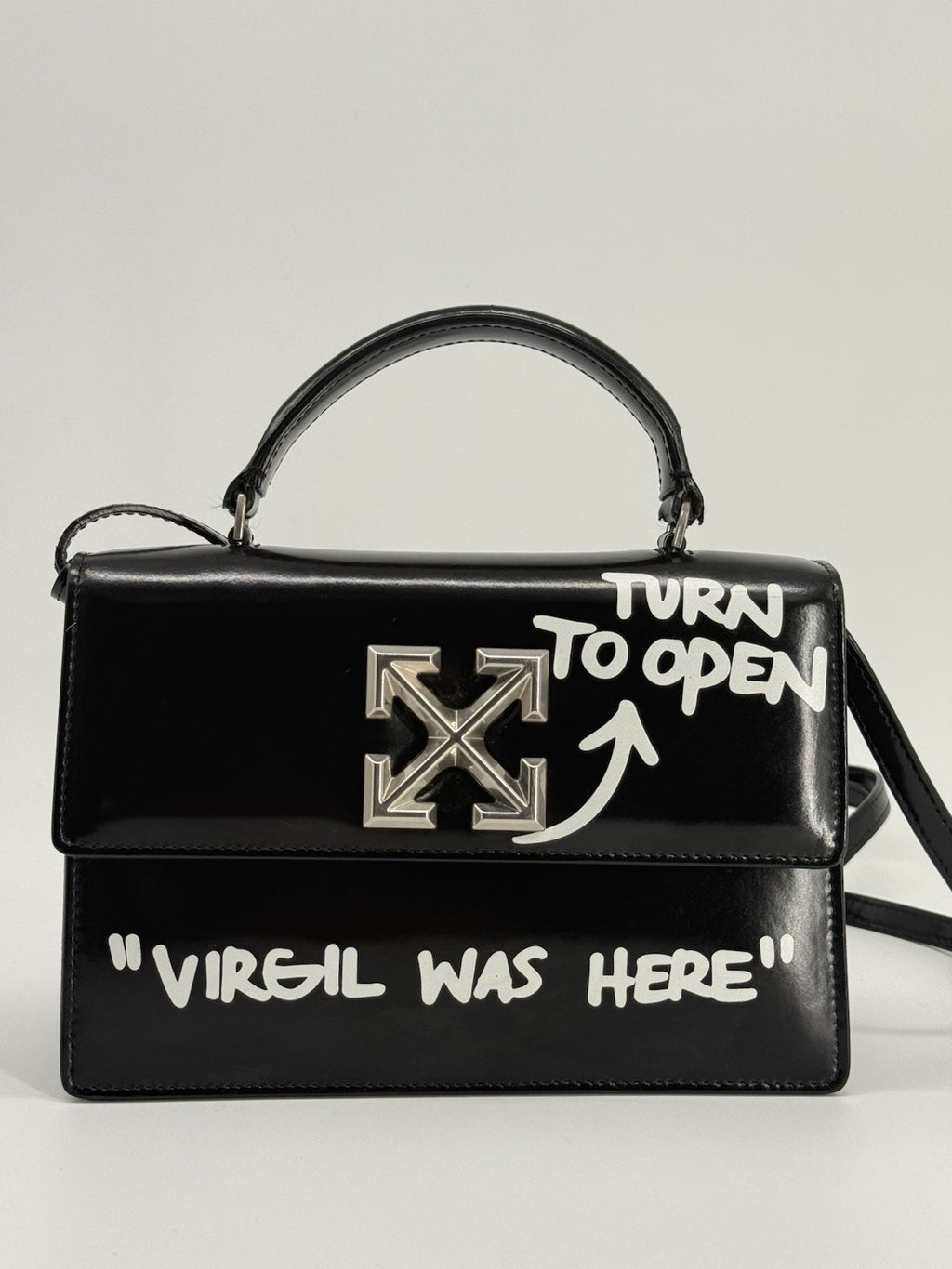 Off White  Jitney  1.4 “Virgil Was Here “ Printed Leather Shoulder Bag — view 1