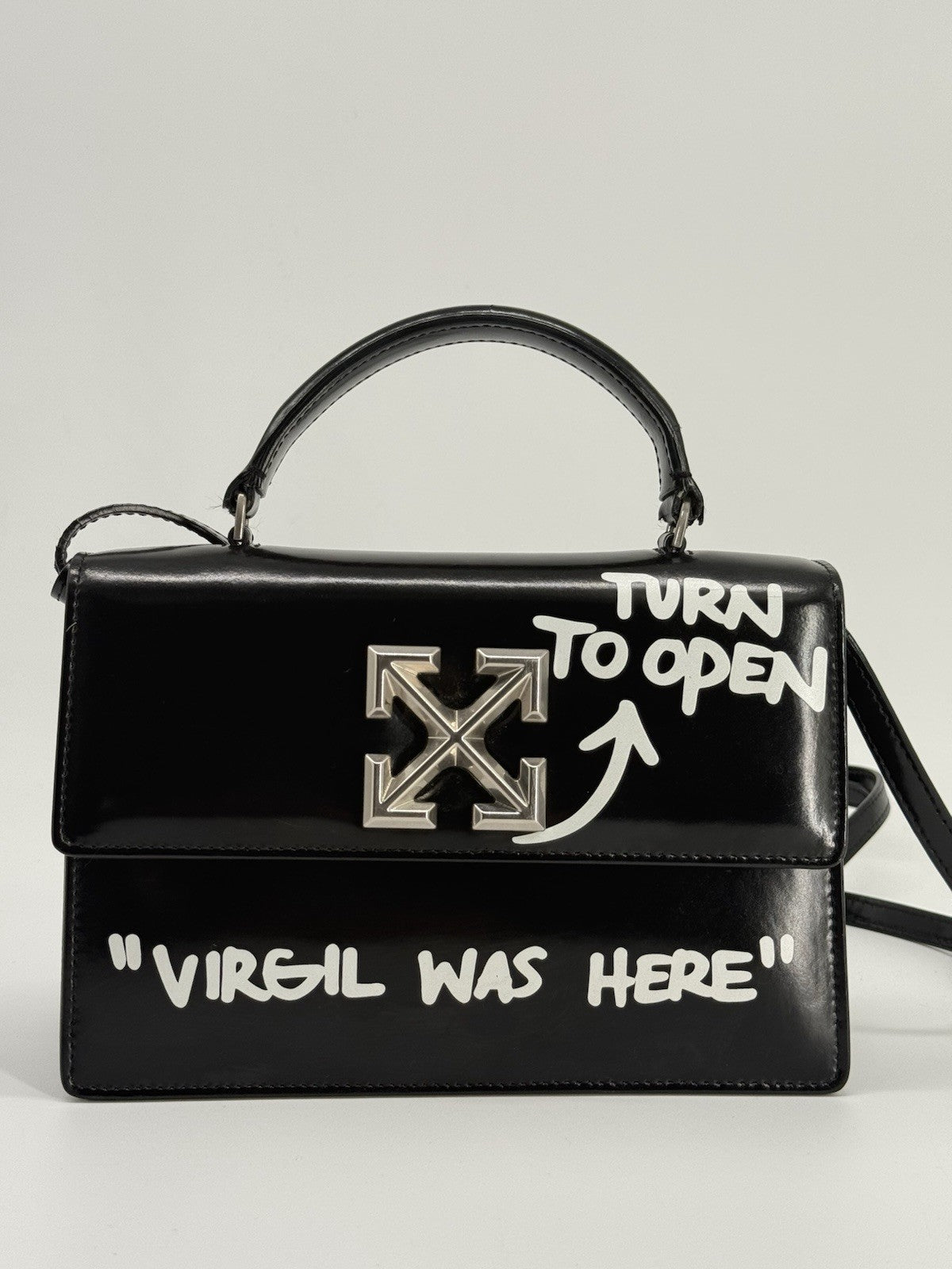 Off White  Jitney  1.4 “Virgil Was Here “ Printed Leather Shoulder Bag — view 1