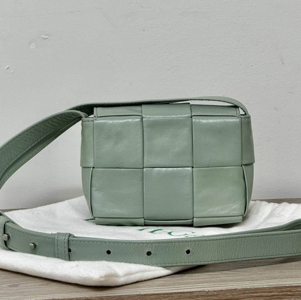 Bottega Veneta Grinkled Lambskin Intrecciato Extra Mini Cassette Crossbody Bag — view 5