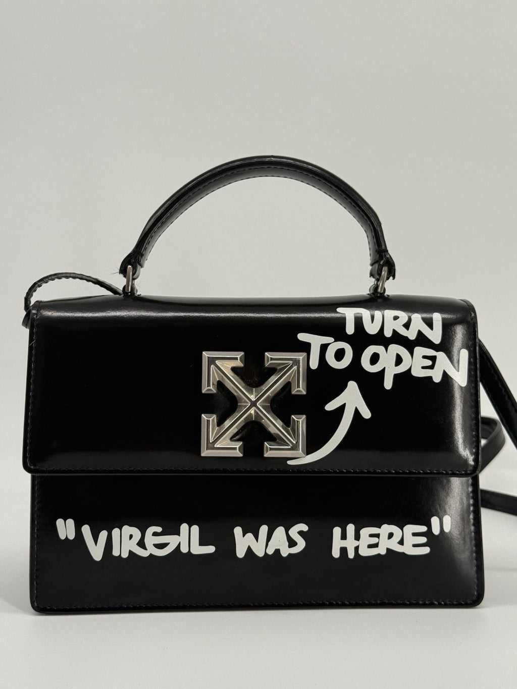 Off White  Jitney  1.4 “Virgil Was Here “ Printed Leather Shoulder Bag — view 3