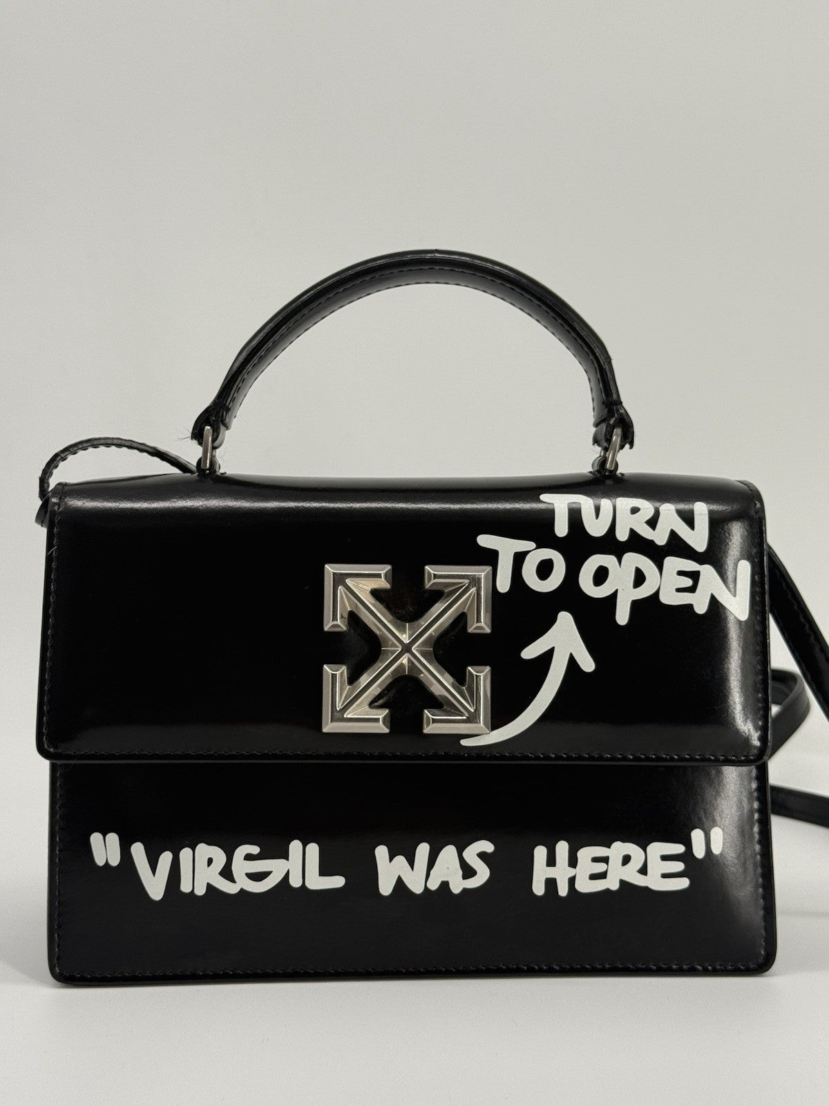 Off White  Jitney  1.4 “Virgil Was Here “ Printed Leather Shoulder Bag — view 3