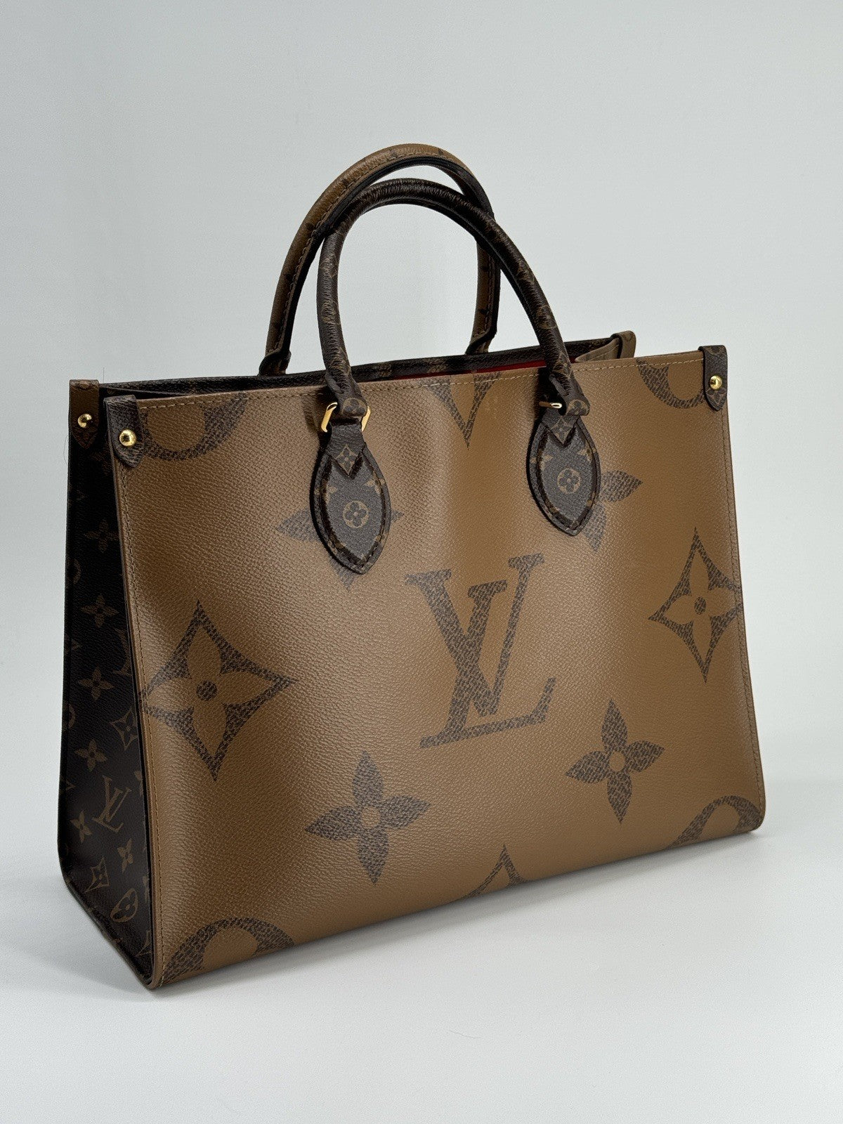 Louis Vuitton On The Go Tote MM Brown Monogram Reverse Leather Shoulder Bag — view 6