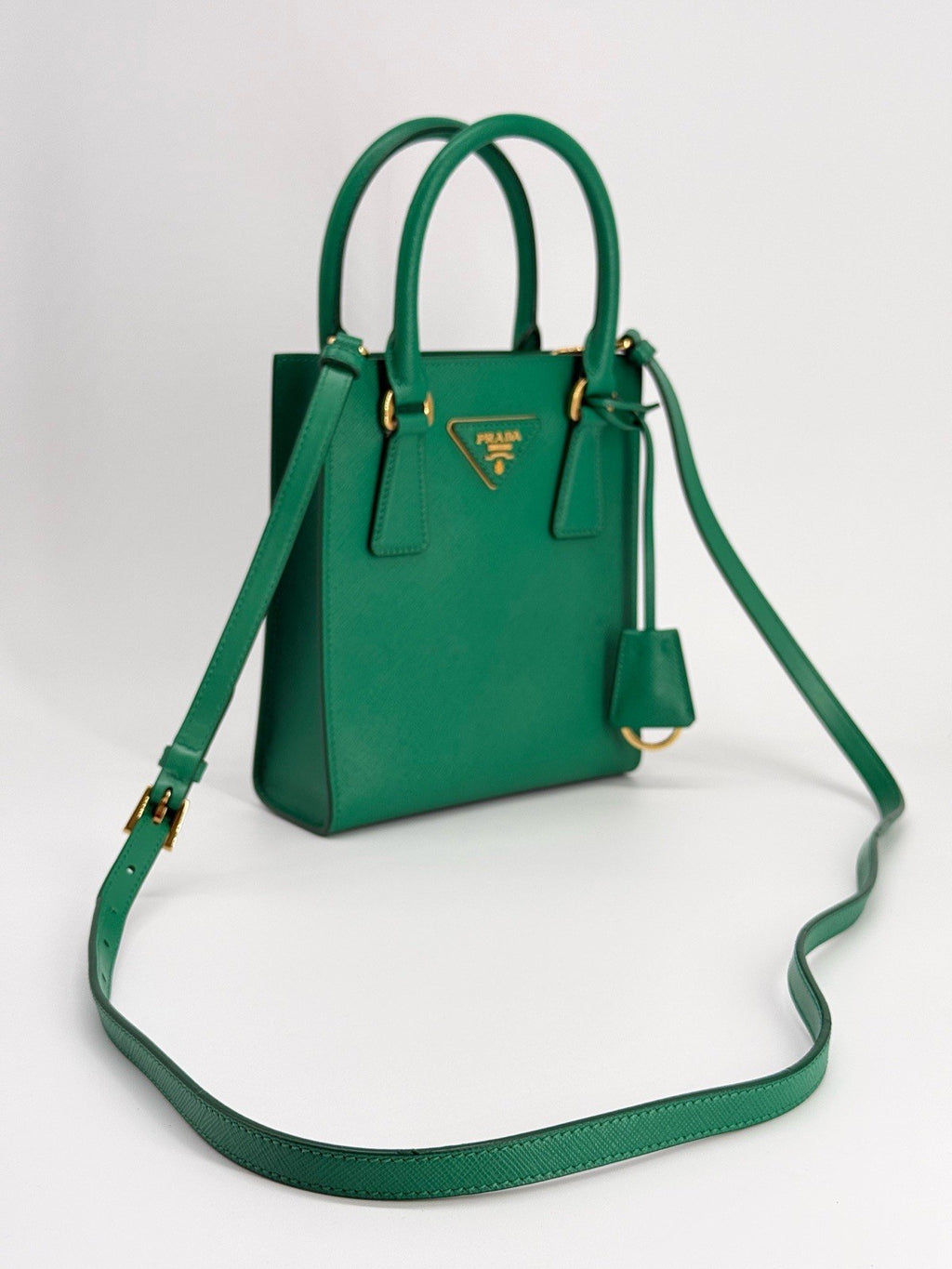 Prada Enameled Saffiano Satchel Mini Bag Metal Triangle — view 4