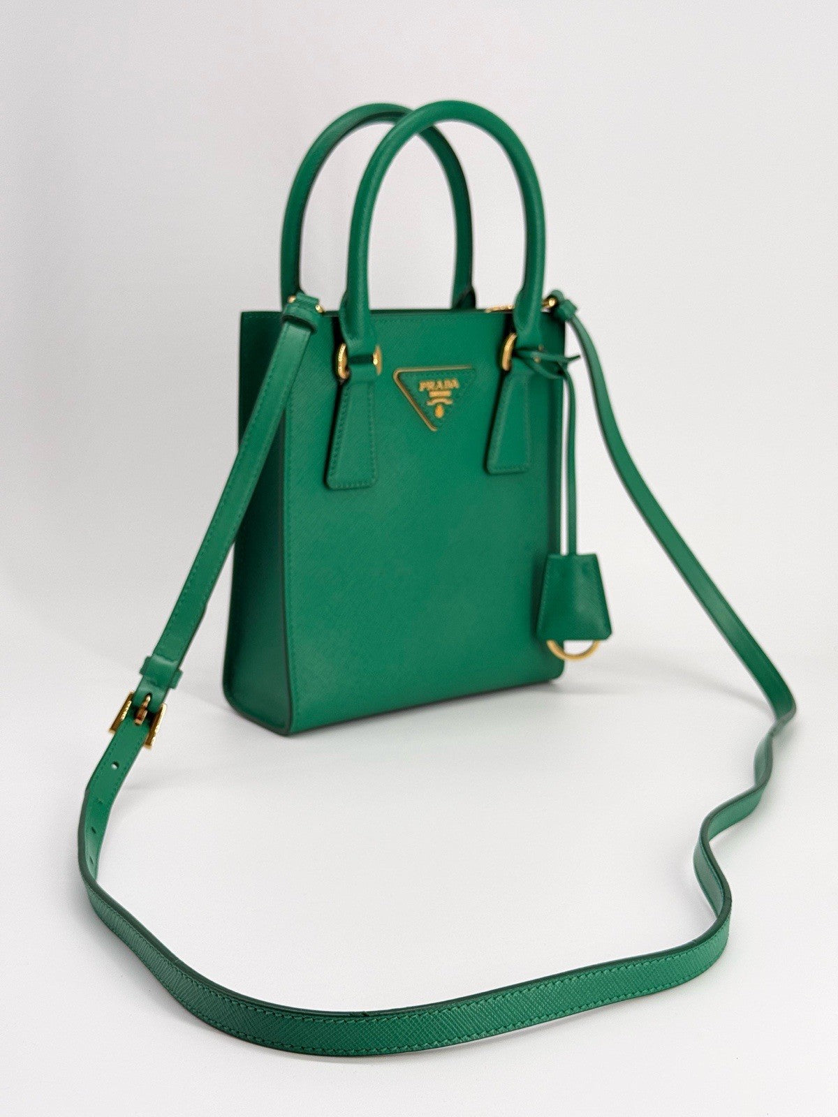 Prada Enameled Saffiano Satchel Mini Bag Metal Triangle — view 4