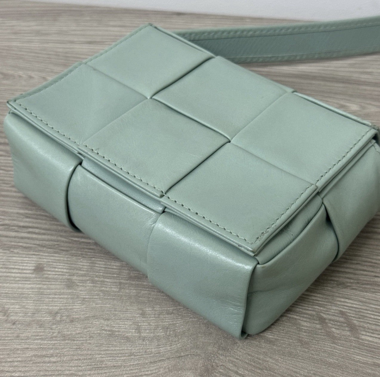 Bottega Veneta Grinkled Lambskin Intrecciato Extra Mini Cassette Crossbody Bag — view 7