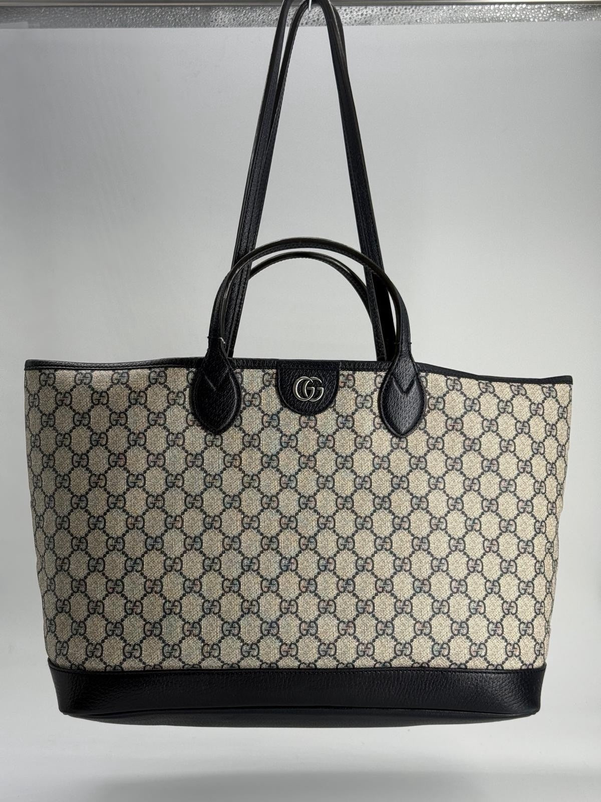GUCCI Ophidia Medium Beige And Ebony GG Canvas Tote Bag — view 1