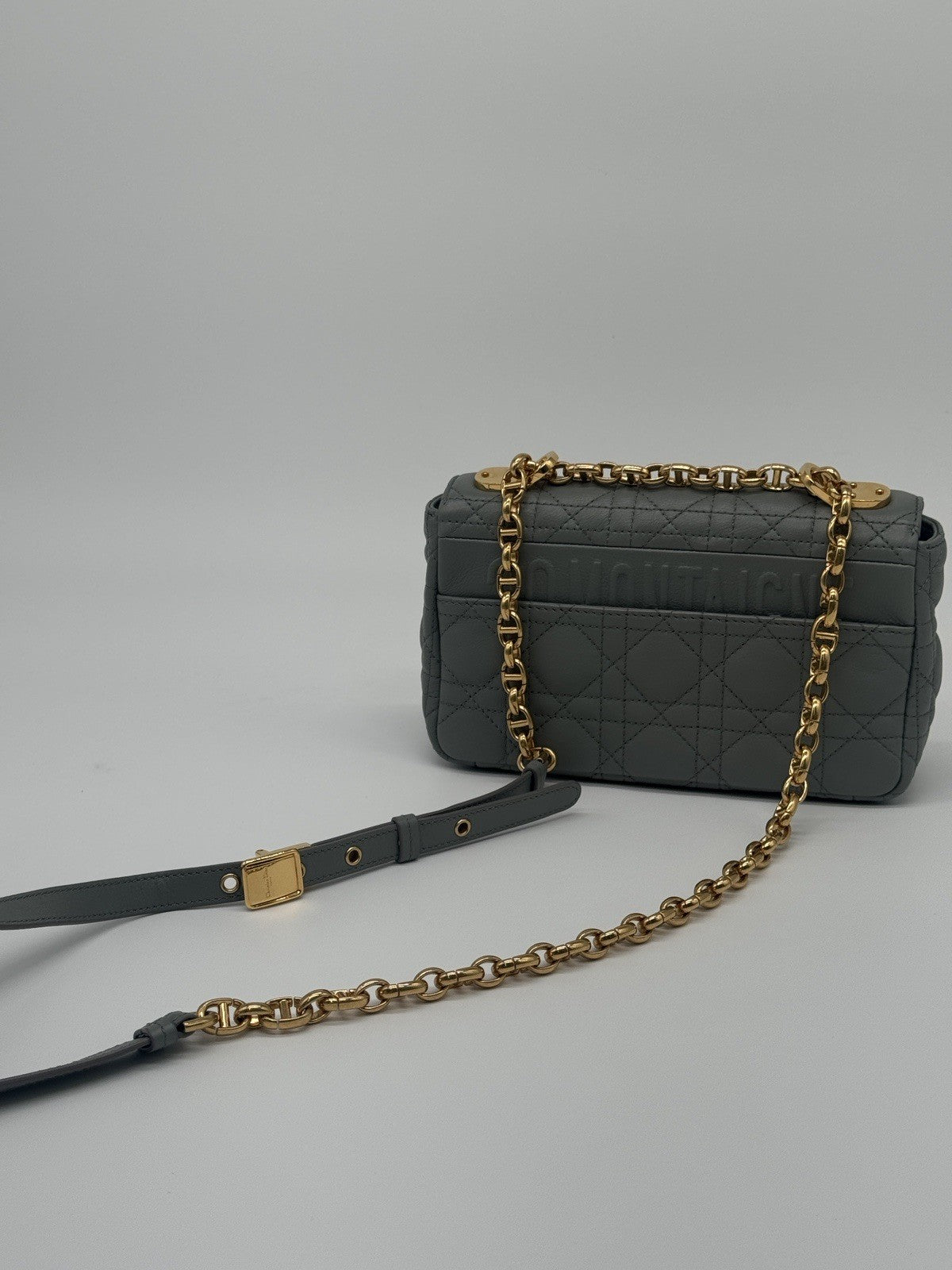 Dior Small Caro Bag Stone Gray Cannage Calfskin Leather Shoulder Bag — view 5