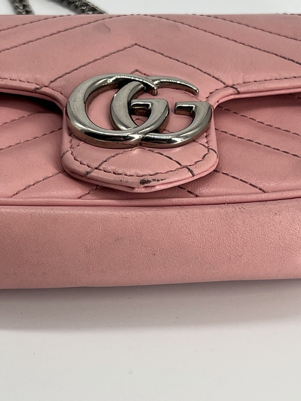 Gucci Calfskin Matelase Mini Pink GG Marmont Shoulder Bag — view 7