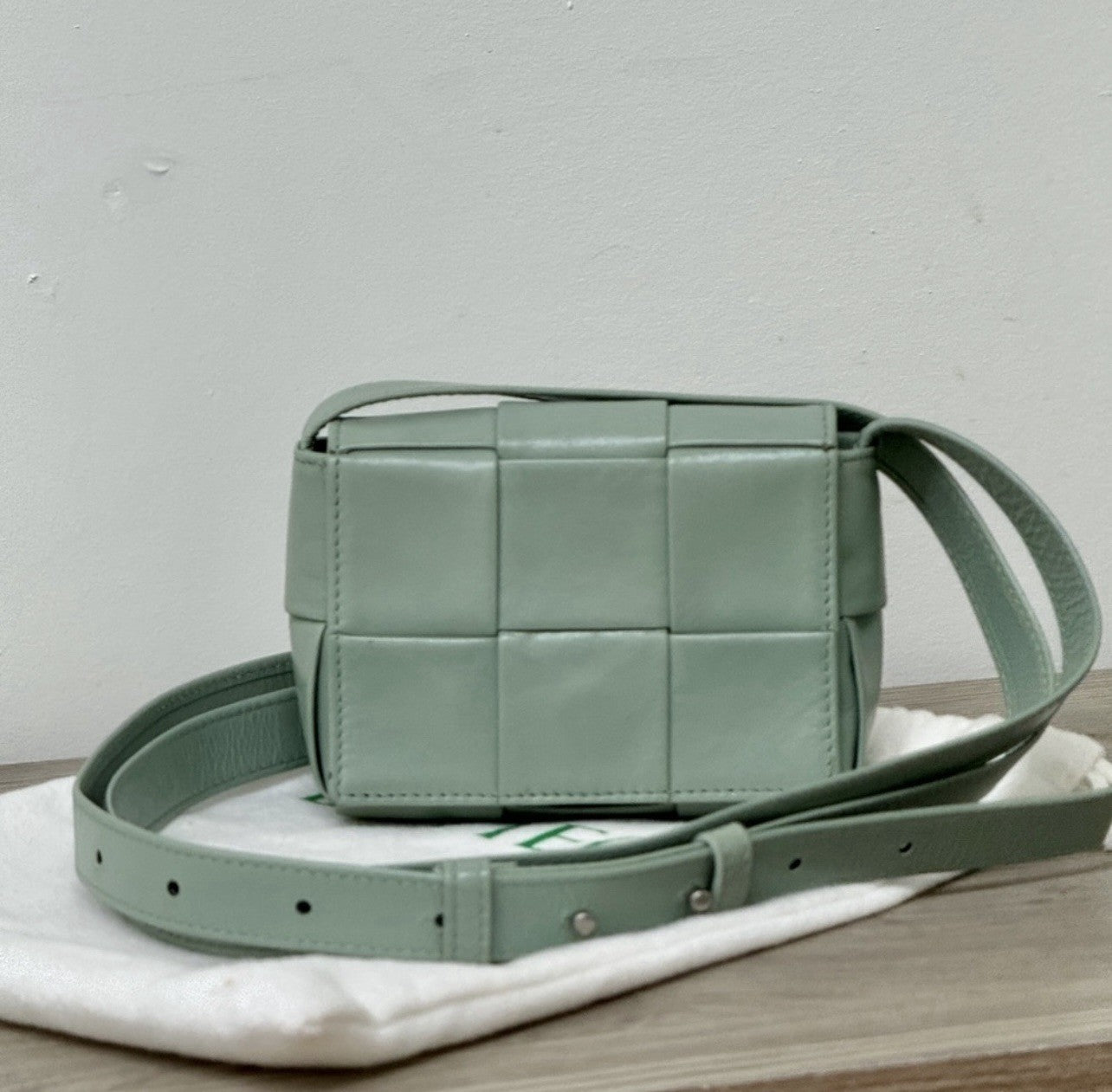 Bottega Veneta Grinkled Lambskin Intrecciato Extra Mini Cassette Crossbody Bag — view 1