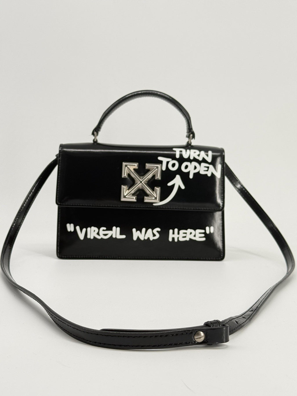 Off White  Jitney  1.4 “Virgil Was Here “ Printed Leather Shoulder Bag — view 2