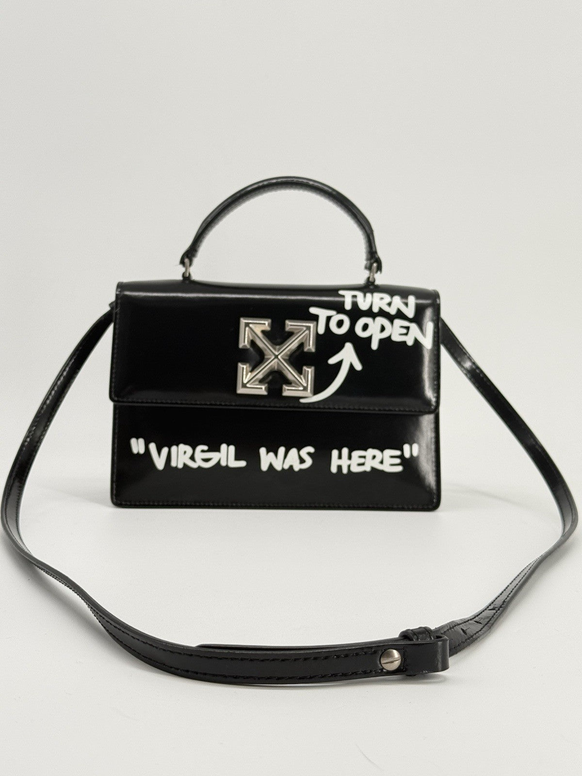 Off White  Jitney  1.4 “Virgil Was Here “ Printed Leather Shoulder Bag — view 2